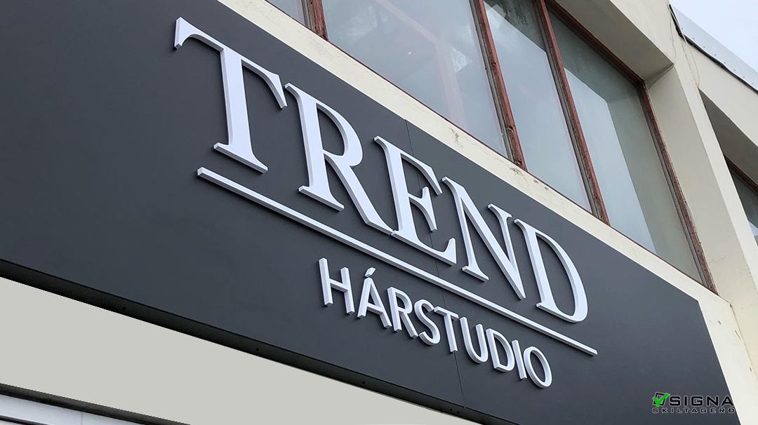 Útfræst skilti fyrir Trend hárstúdíó Grensásvegi Reykjavík